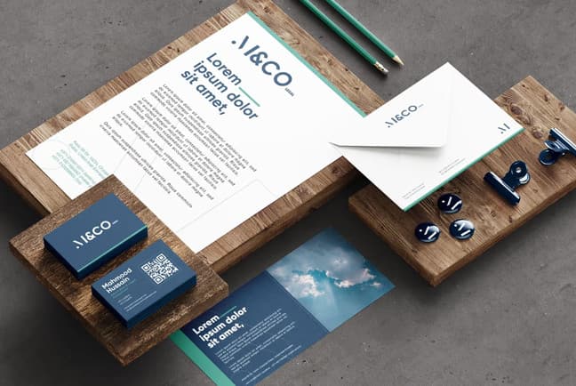 M&Co stationery: letterhead, envelopes and business cards