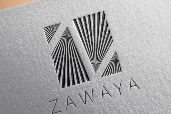 Zawaya logo debossed on textured paper